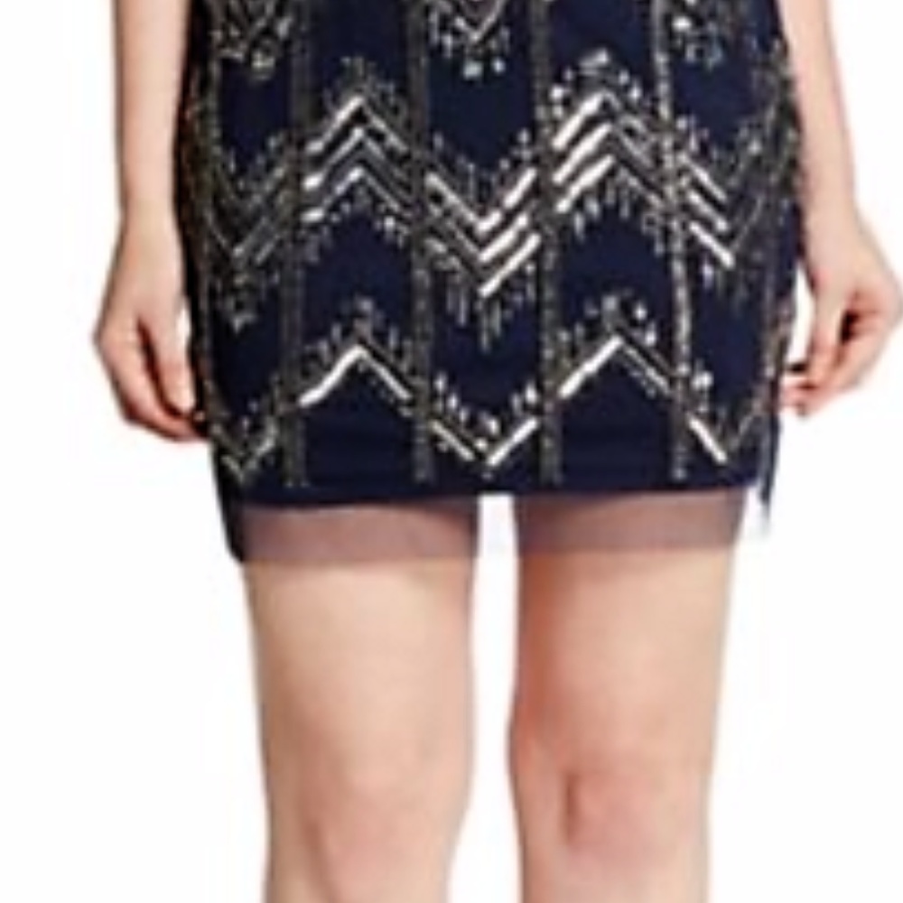 ADRIANNA PAPELL NAVY Beaded Cocktail Dress ~ NWT - Picture 3 of 4